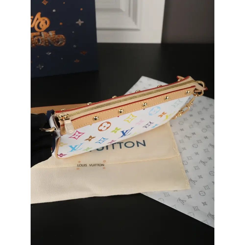 White Takashi Murakami Pochette handbag with colorful monogram